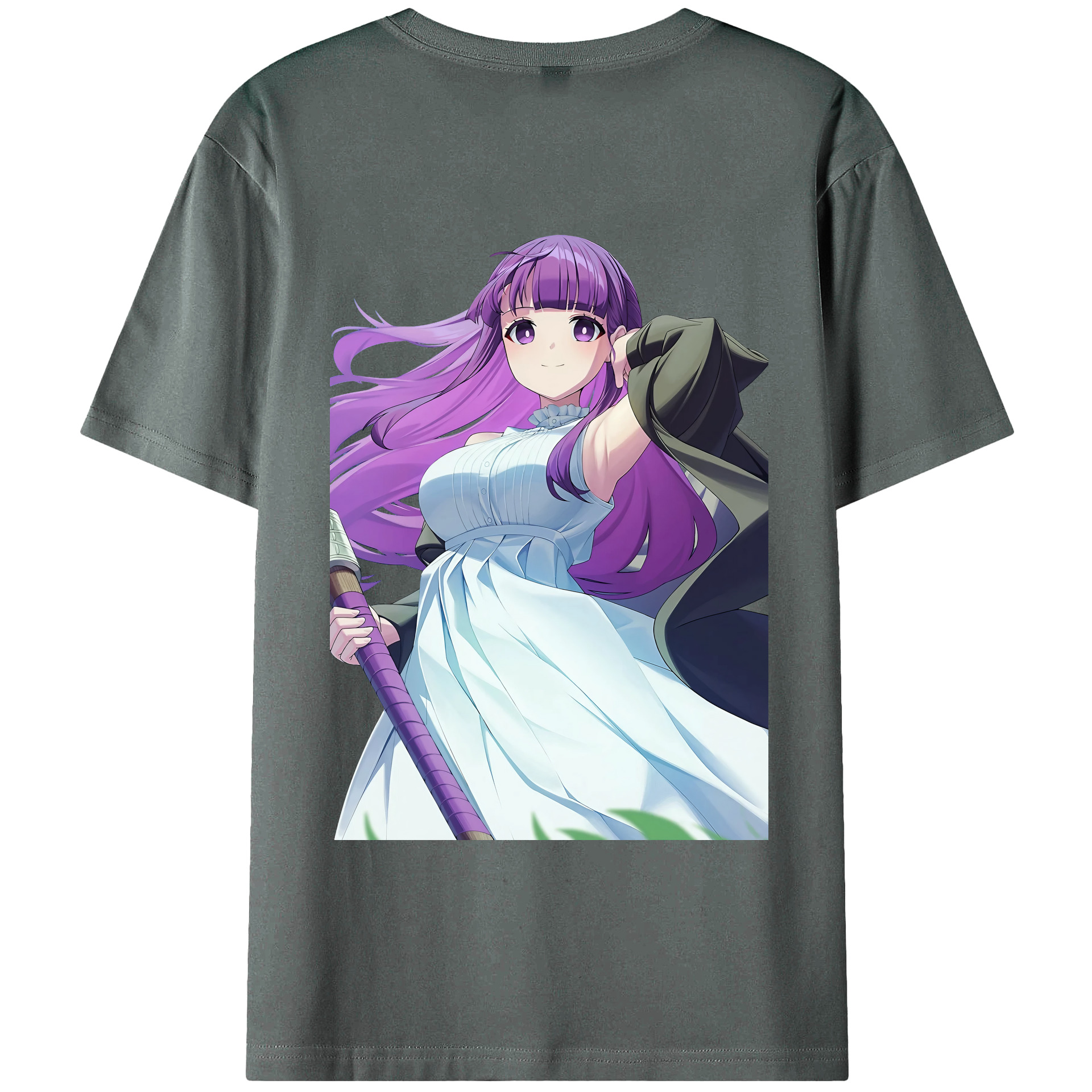 （画像用） 葬送のフリーレン Frieren 綿100％ メンズ半袖Tシャツ（バックプリント） 通気性